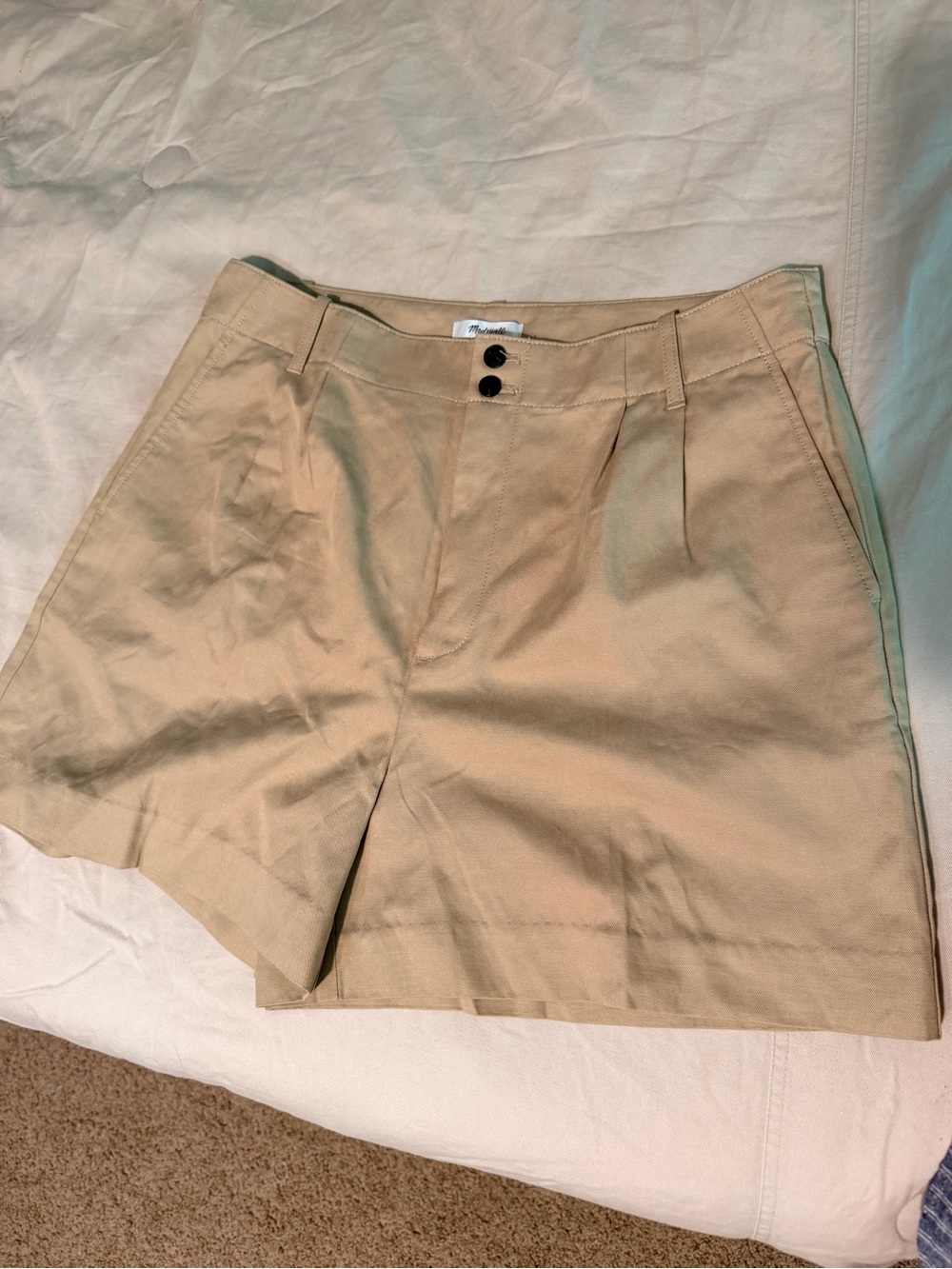Madewell Beige High-Rise Pleated Bermuda Shorts